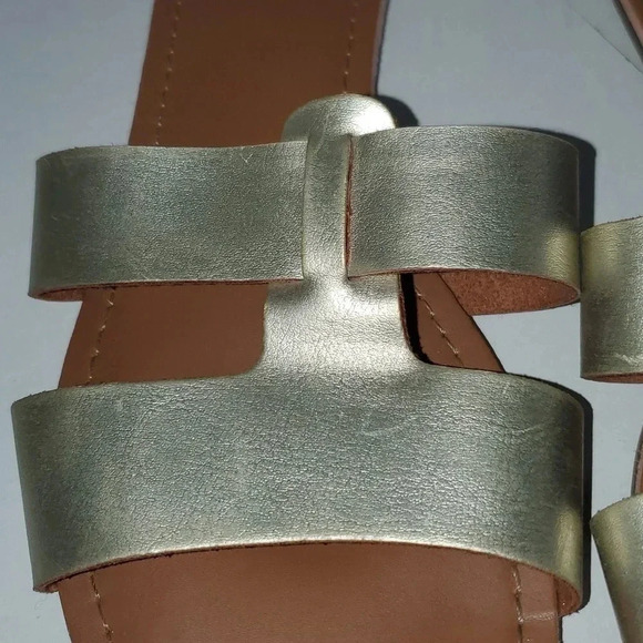 J. Crew Beachside Sandals Slides Gold Size 9 Metallic Womens Shoes Open Toe Flap - Picture 10 of 13
